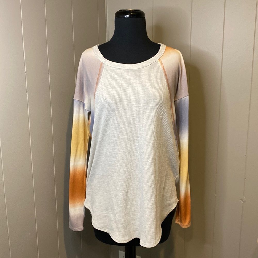Twenty Second Long Sleeve Shirt Waffle Knit Front Fleece Sleeves